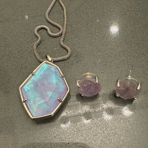 Kendra Scott dichroic amethyst necklace with matching stud earrings